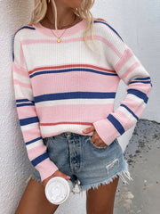 Striped Round Neck Long Sleeve Sweater