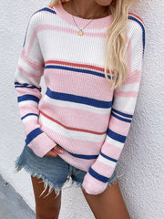 Striped Round Neck Long Sleeve Sweater
