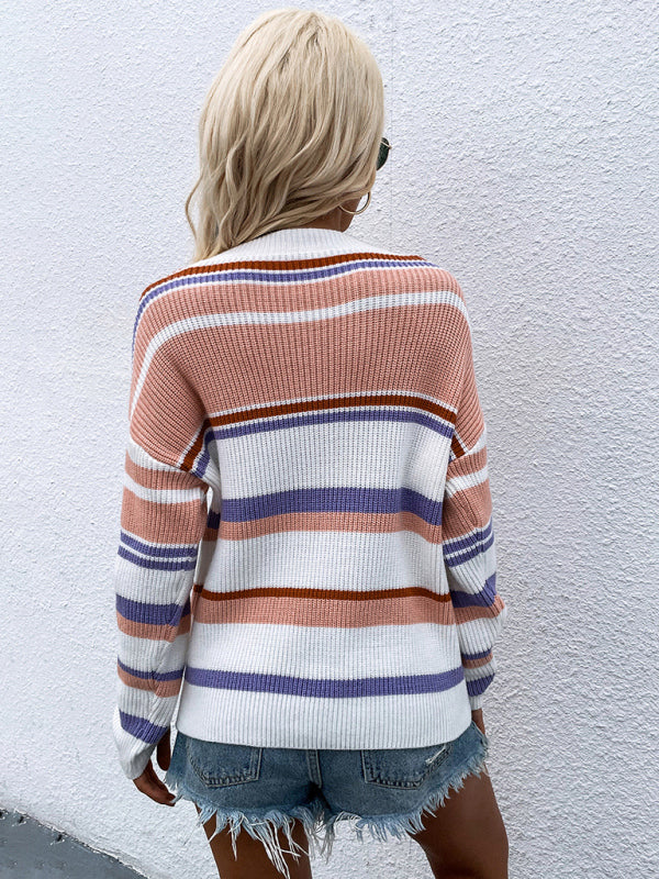 Striped Round Neck Long Sleeve Sweater