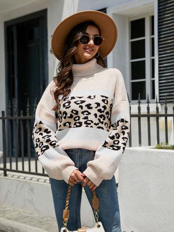 Long Sleeve Leopard Print Turtleneck Sweater in 3 Colors S-XL