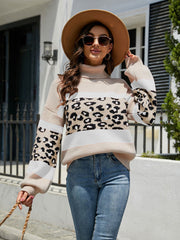 Long Sleeve Leopard Print Turtleneck Sweater in 3 Colors S-XL