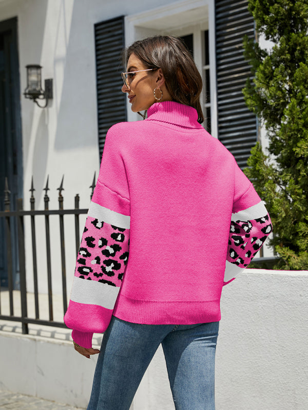 Long Sleeve Leopard Print Turtleneck Sweater in 3 Colors S-XL
