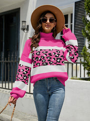 Long Sleeve Leopard Print Turtleneck Sweater in 3 Colors S-XL