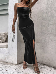Sleeveless Backless Evening Party Dress with Leg Slit in 2 Colors XS-L