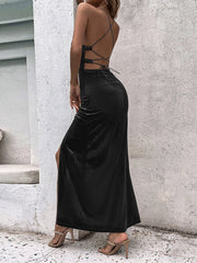 Sleeveless Backless Evening Party Dress with Leg Slit in 2 Colors XS-L