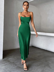 Satin Sleeveless Evening Party Dress with Spaghetti Straps S-XL