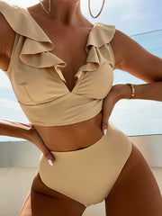 V-Neck Ruffled High Waist Bikini in 12 Colors S-XL