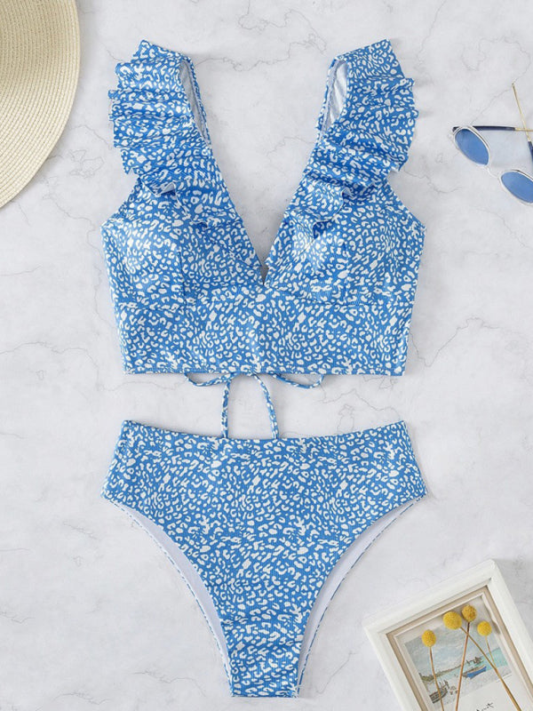 V-Neck Ruffled High Waist Bikini in 12 Colors S-XL