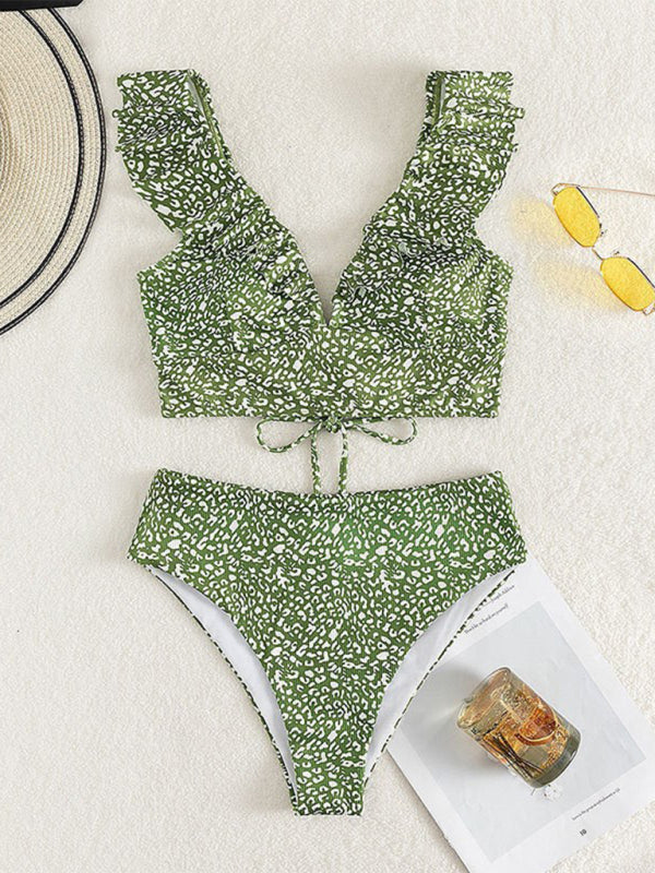 V-Neck Ruffled High Waist Bikini in 12 Colors S-XL
