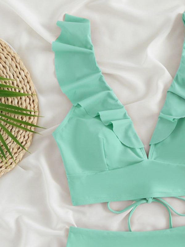 V-Neck Ruffled High Waist Bikini in 12 Colors S-XL