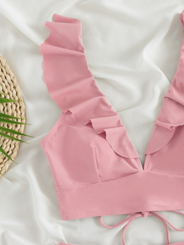 V-Neck Ruffled High Waist Bikini in 12 Colors S-XL