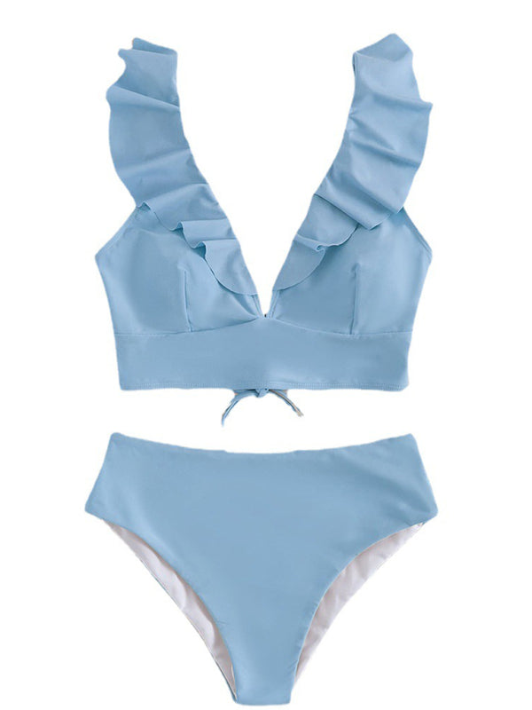 V-Neck Ruffled High Waist Bikini in 12 Colors S-XL