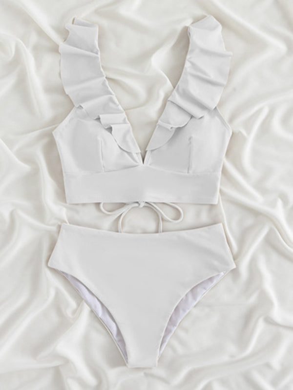 V-Neck Ruffled High Waist Bikini in 12 Colors S-XL
