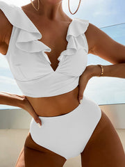V-Neck Ruffled High Waist Bikini in 12 Colors S-XL