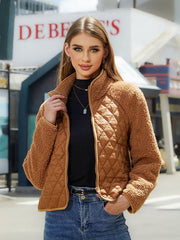 Veste polaire matelassée à manches longues de couleur unie