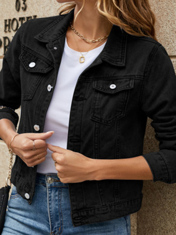 Langärmlige Jeansjacke mit Knöpfen und Taschen