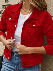 Langärmlige Jeansjacke mit Knöpfen und Taschen