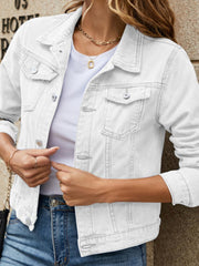 Langärmlige Jeansjacke mit Knöpfen und Taschen