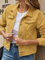 Langärmlige Jeansjacke mit Knöpfen und Taschen