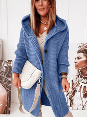 Cardigan à capuche mi-long à manches longues