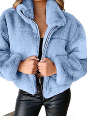 Cropped Plush Jacket with Lapel in 6 Colors Sizes 4-18