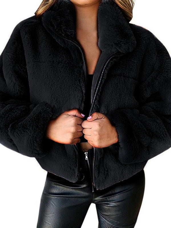 Cropped Plush Jacket with Lapel in 6 Colors Sizes 4-18