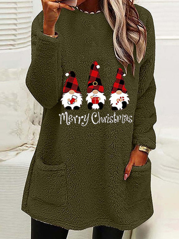 Long Sleeve Plush Pullover Christmas Sweater with Pockets in 6 Colors Sizes 4-14