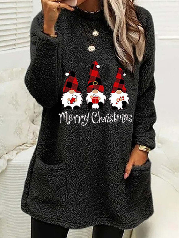 Long Sleeve Plush Pullover Christmas Sweater with Pockets in 6 Colors Sizes 4-14