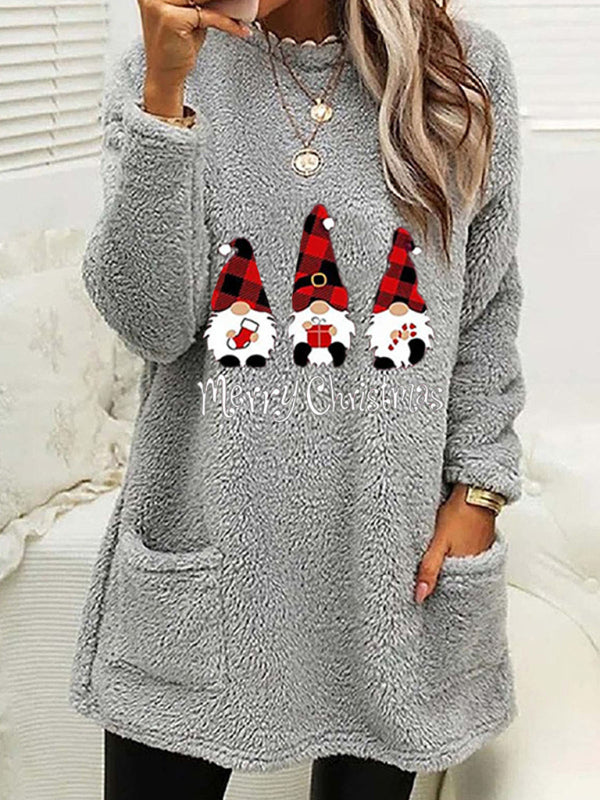 Long Sleeve Plush Pullover Christmas Sweater with Pockets in 6 Colors Sizes 4-14