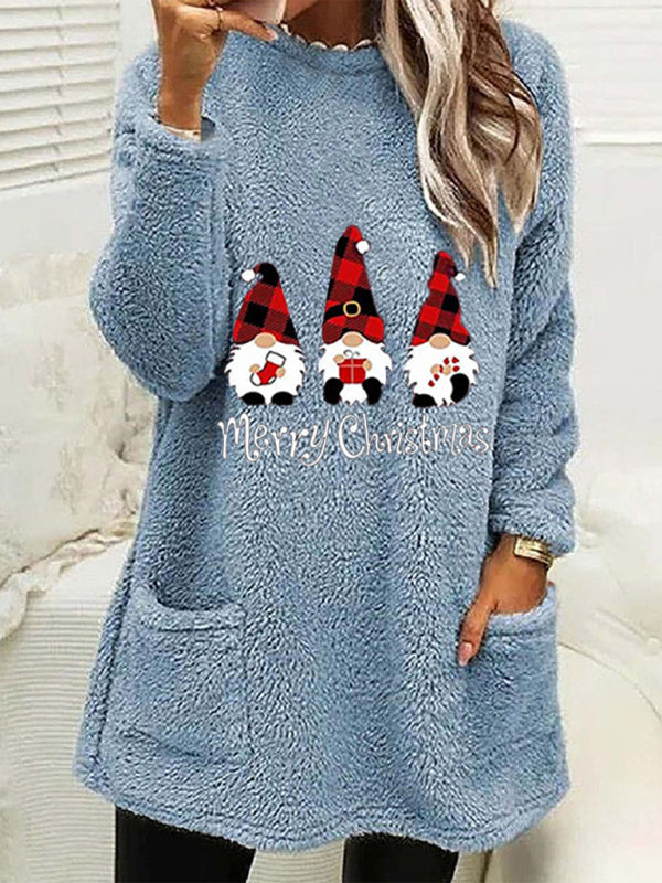 Long Sleeve Plush Pullover Christmas Sweater with Pockets in 6 Colors Sizes 4-14
