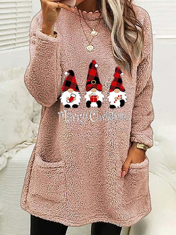 Long Sleeve Plush Pullover Christmas Sweater with Pockets in 6 Colors Sizes 4-14
