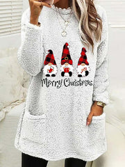 Long Sleeve Plush Pullover Christmas Sweater with Pockets in 6 Colors Sizes 4-14