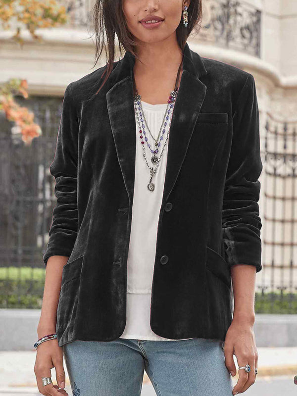 Long Sleeve Velvet Blazer with Pockets