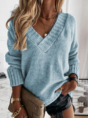 V-Neck Long Sleeve Sweater in 6 Colors S-3XL