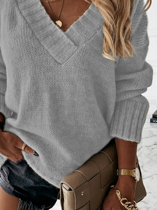 V-Neck Long Sleeve Sweater in 6 Colors S-3XL