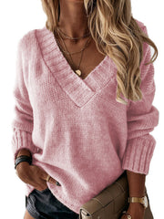 V-Neck Long Sleeve Sweater in 6 Colors S-3XL