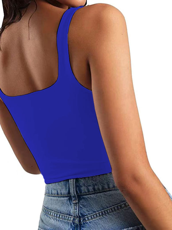 Einfarbiges ärmelloses Crop Top in 8 Farben S-XL