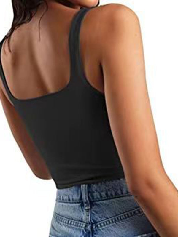 Einfarbiges ärmelloses Crop Top in 8 Farben S-XL