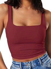 Einfarbiges ärmelloses Crop Top in 8 Farben S-XL