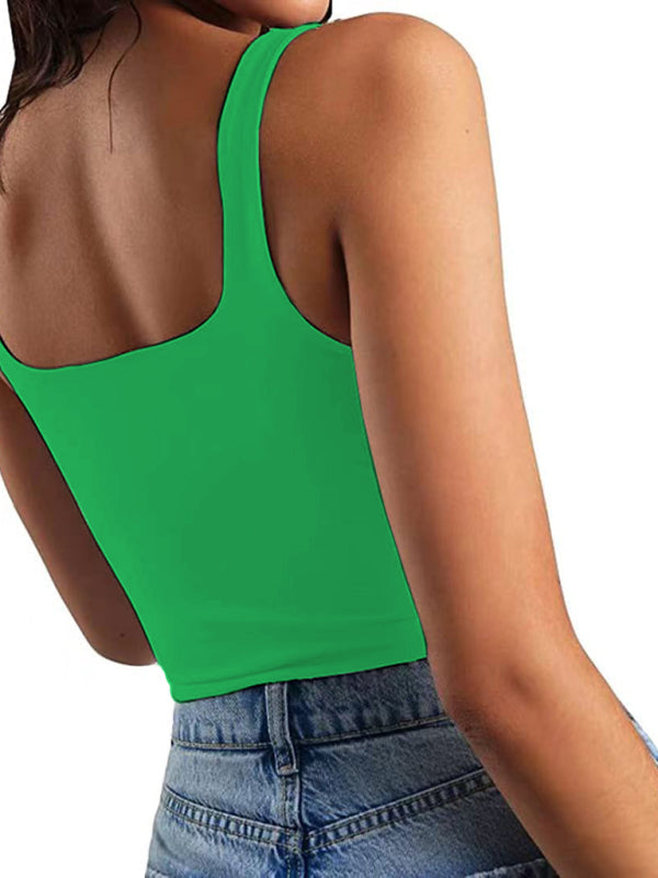 Einfarbiges ärmelloses Crop Top in 8 Farben S-XL