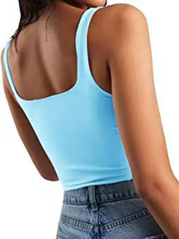 Einfarbiges ärmelloses Crop Top in 8 Farben S-XL