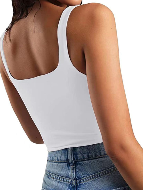 Einfarbiges ärmelloses Crop Top in 8 Farben S-XL