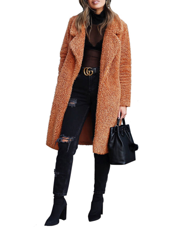 Plüschiger Langarm-Cardigan-Mantel in 6 Farben S-3XL