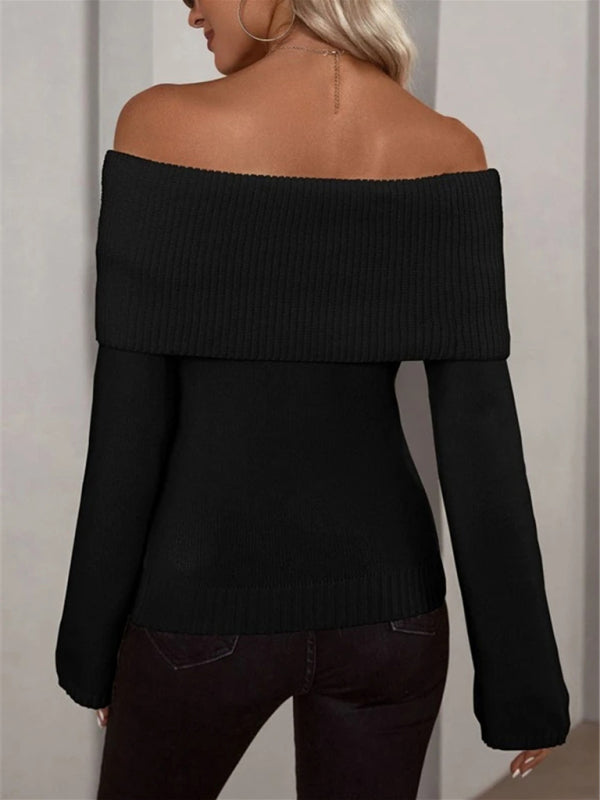 Off-the-Shoulder Long Sleeve Sweater in 2 Colors S-XL