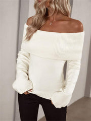 Off-the-Shoulder Long Sleeve Sweater in 2 Colors S-XL