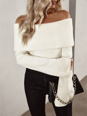 Off-the-Shoulder Long Sleeve Sweater in 2 Colors S-XL