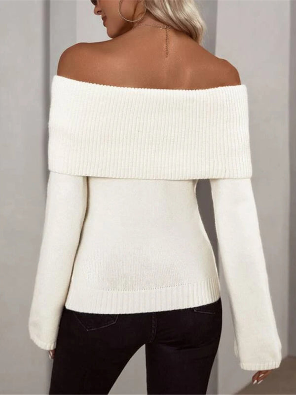 Off-the-Shoulder Long Sleeve Sweater in 2 Colors S-XL