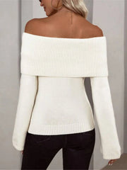 Off-the-Shoulder Long Sleeve Sweater in 2 Colors S-XL
