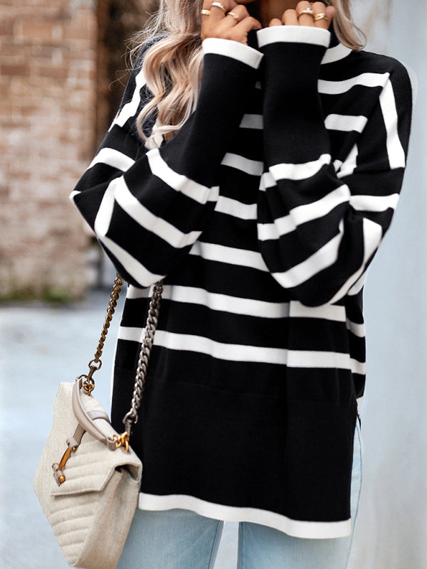Long Sleeve Striped Turtleneck Sweater