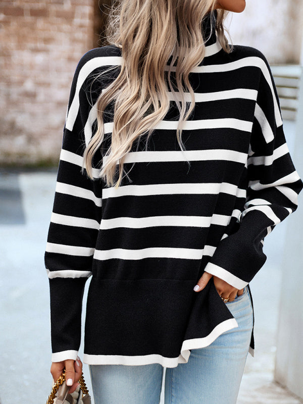Long Sleeve Striped Turtleneck Sweater